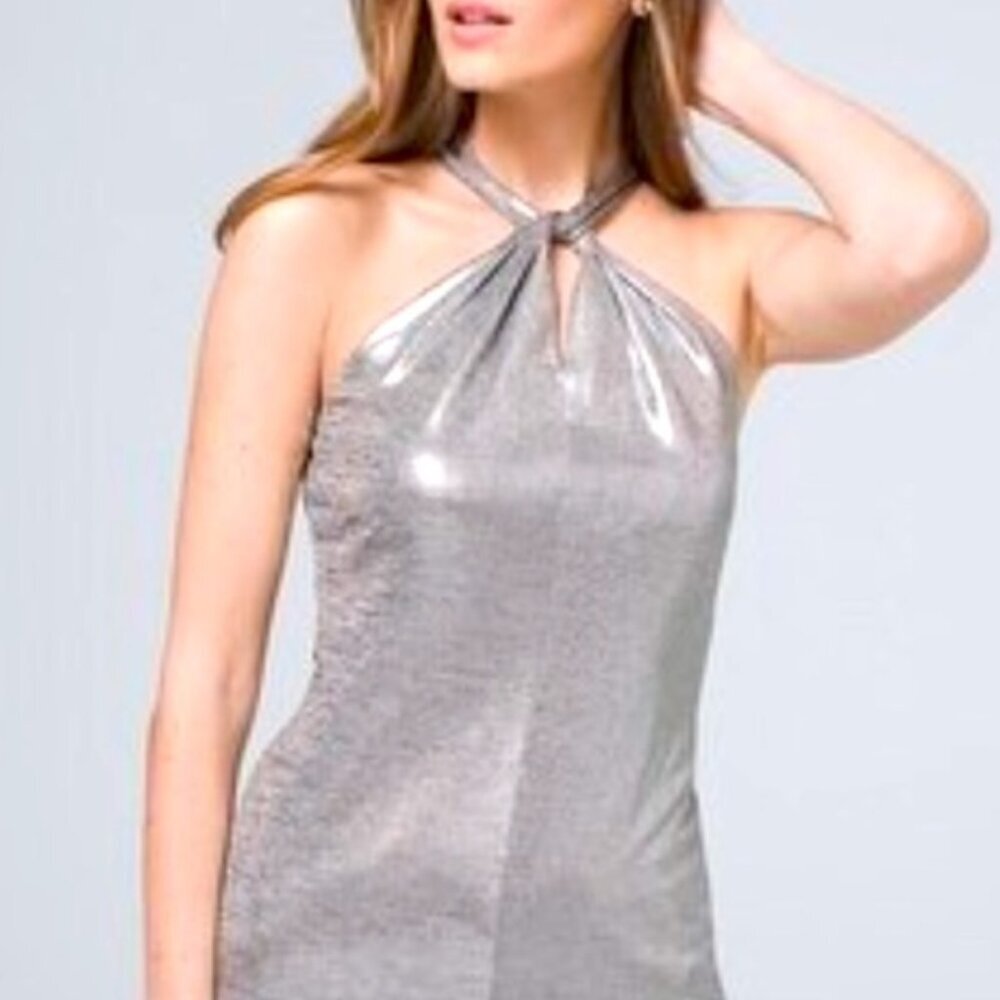 NWT White House Black Market Metallic Silver Halter Top XS